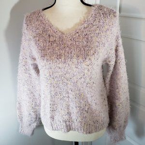 WILD FABLE LONG SLEEVE FUZZY V-NECK TINSEL SWEATER